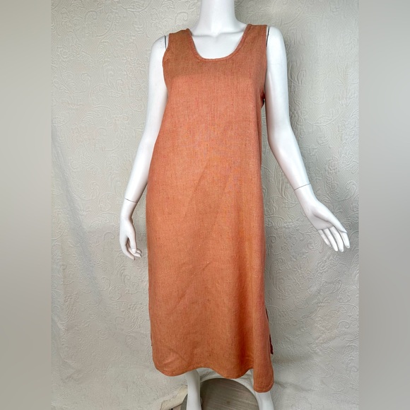 Flax Dresses & Skirts - Flax by Jeanne Engelhart VTG Linen Sleeveless Midi Maxi Tank Dress Coral Orange